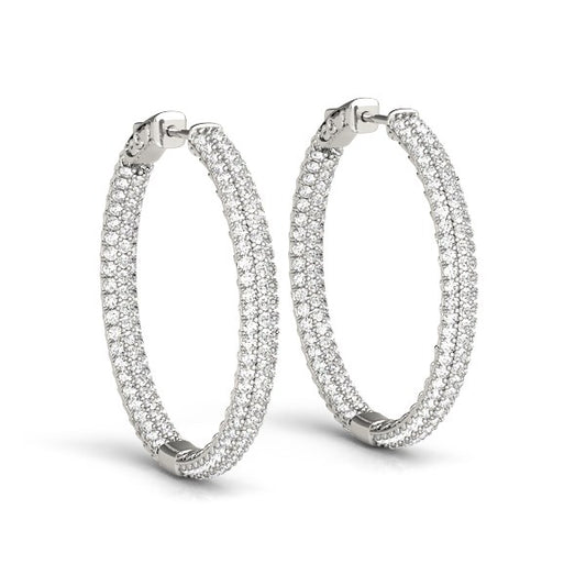 Two Row Pave Set Diamond Hoop Earrings (7 cttw)