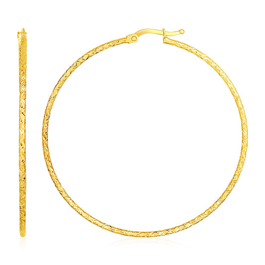 Large Textured Hoop Earrings (50mm Diameter) (1.5mm)