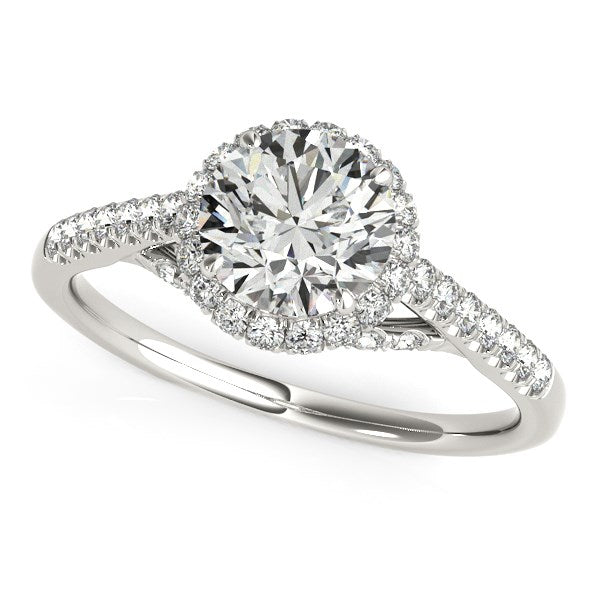 Round Cut Pave Set Shank Diamond Engagement Ring (1 3/8 cttw)