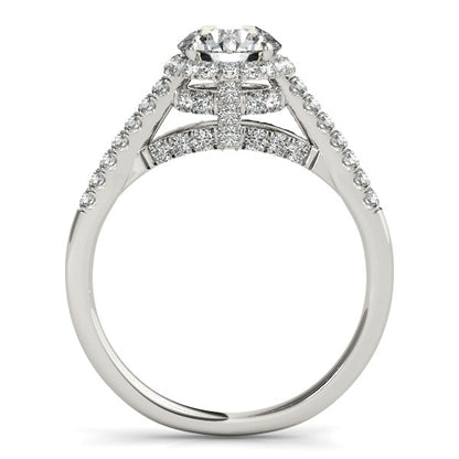 Round Cut Pave Set Shank Diamond Engagement Ring (1 3/8 cttw)