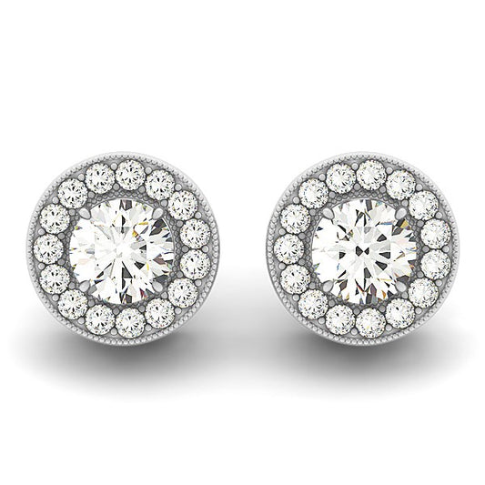 Diamond Halo Milgrain Border Earrings (3/4 cttw)