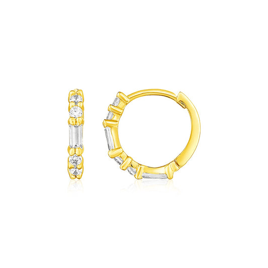 Petite Hoop Earrings with Baguette Cubic Zirconias