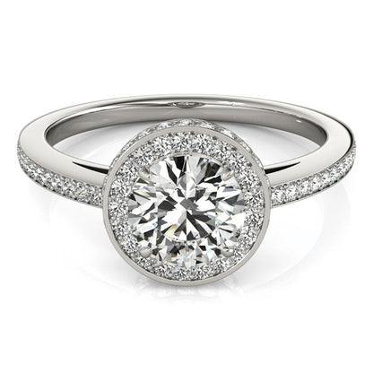 Round Diamond Engagement Ring with Pave Set Halo (1 1/2 cttw)