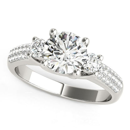 3 Stone Pave Set Band Diamond Engagement Ring (1 7/8 cttw)