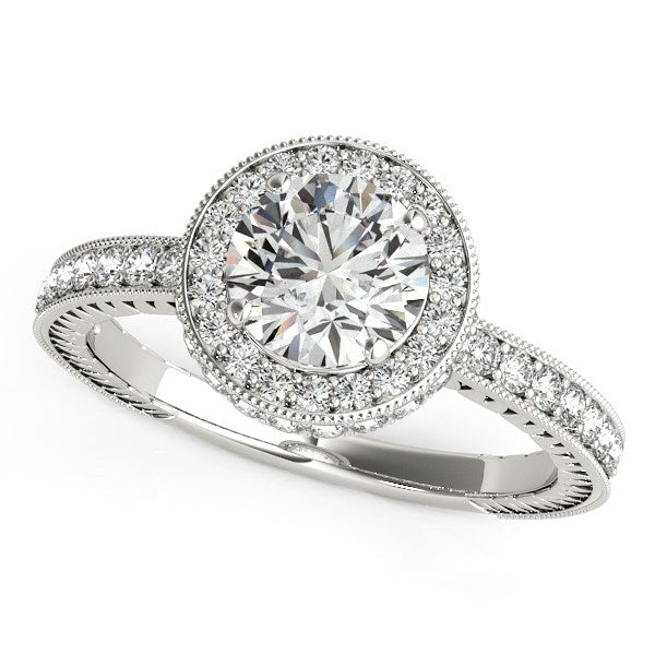 Milgrain Border Diamond Pave Engagement Ring (1 1/2 cttw)