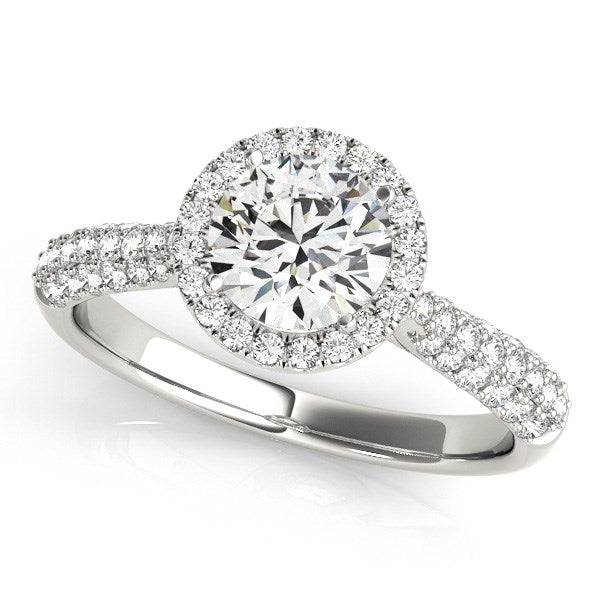 Halo Diamond Engagement Ring with Pave Band (1 1/3 cttw)