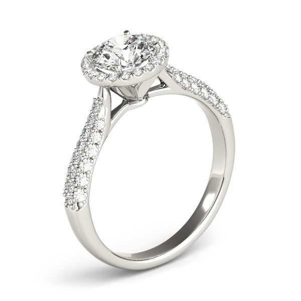 Halo Diamond Engagement Ring with Pave Band (1 1/3 cttw)