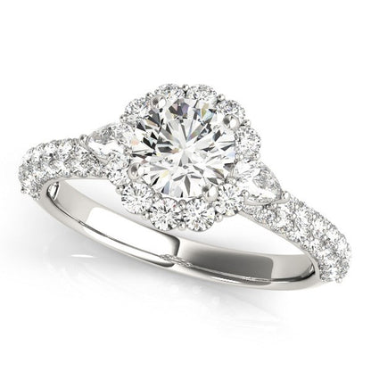 Halo Round Diamond Engagement Pave Band Ring (2 cttw)