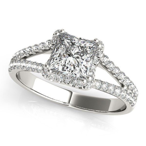 Princes Cut Halo Split Shank Diamond Engagement Ring (2 cttw)