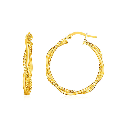 Two Part Textured Twisted Round Hoop Earrings