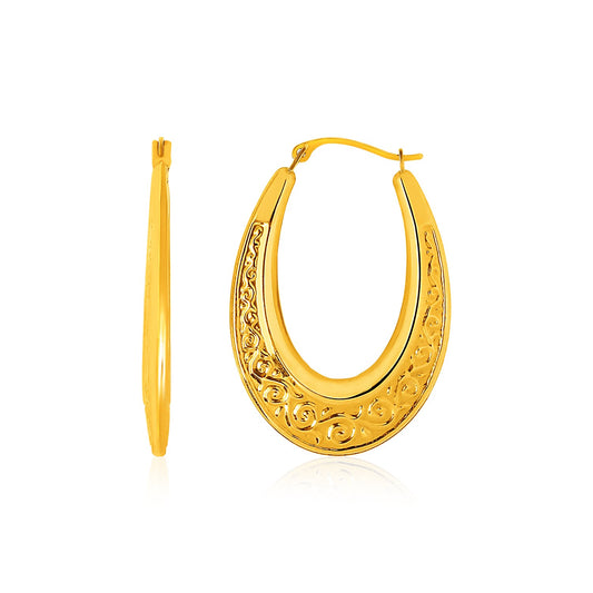Graduated Oval Hoop Earrings with Swirl Design