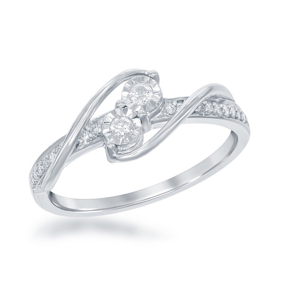 Sterling Silver Round Two-Stone 1/6th cttw Diamond Ring