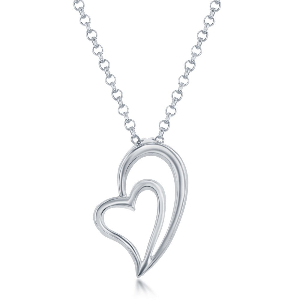 Sterling Silver Heart Within Half a Heart Pendant