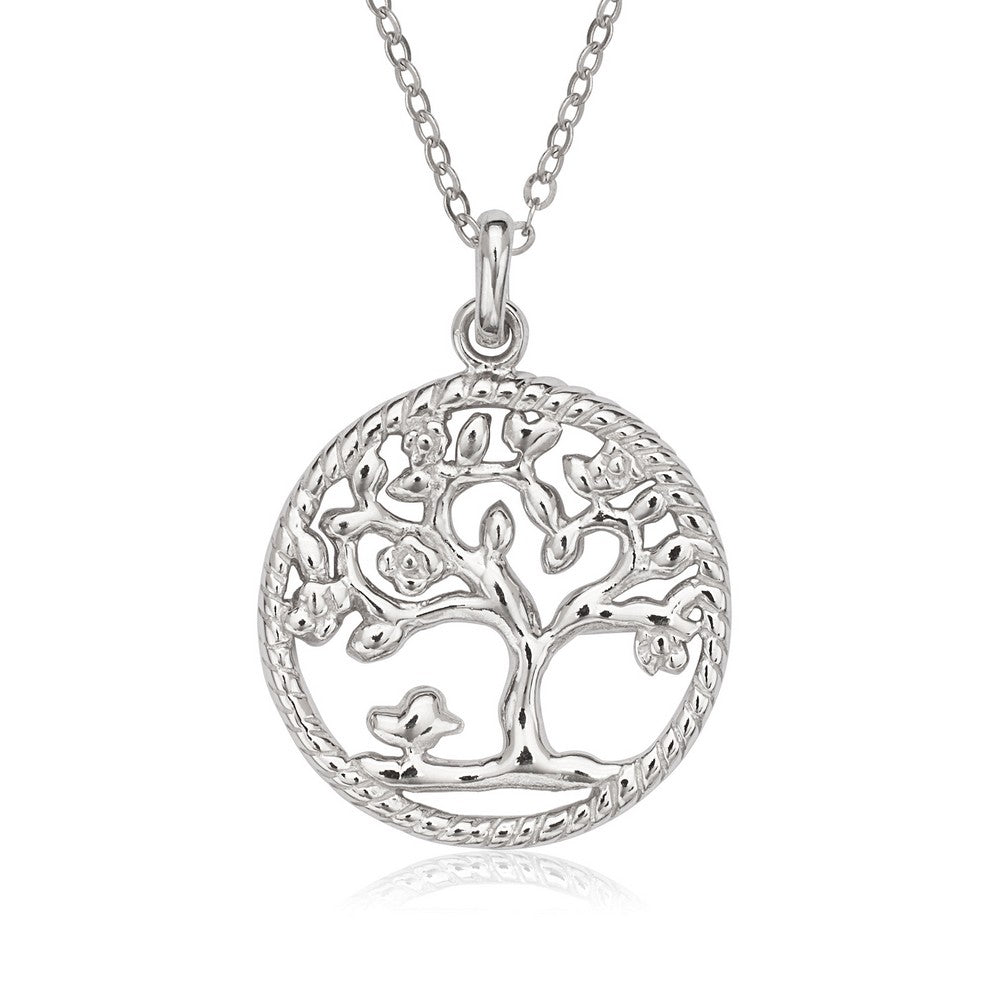 Sterling Silver Small Open Rope Style Circle with Tree of Life Pendant