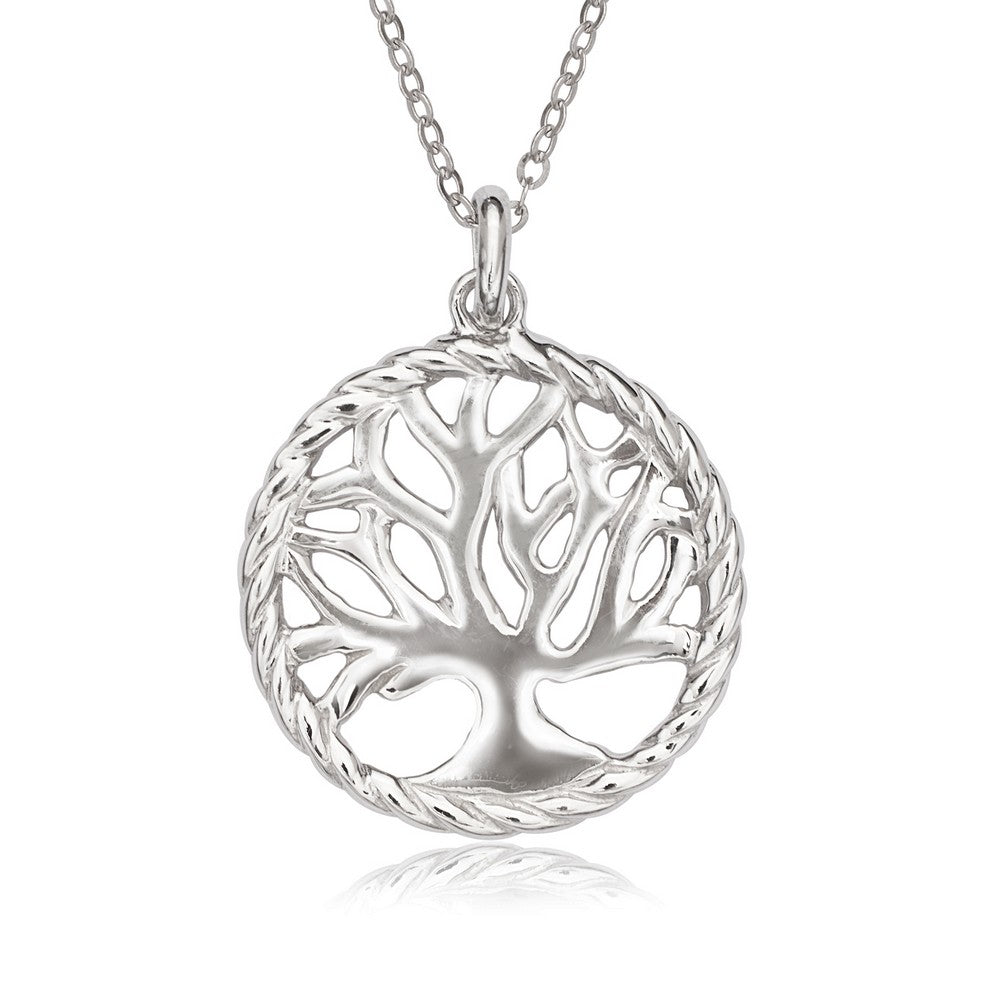 Sterling Silver Open Rope Style Circle with Tree Pendant