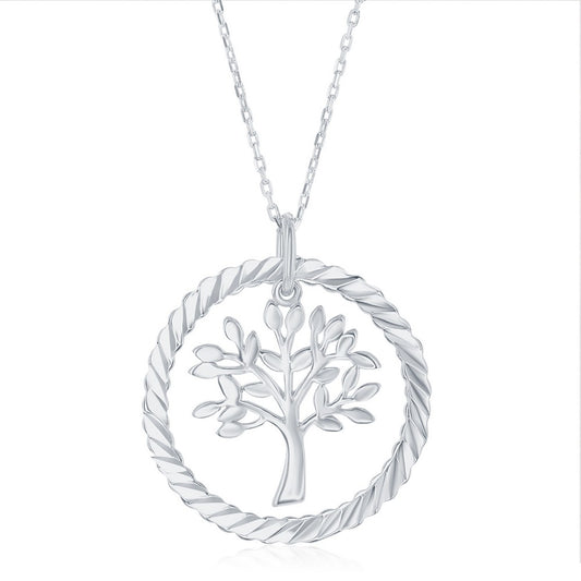 Sterling Silver Open Circle with Center Hanging Tree Pendant