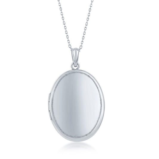 Sterling Silver Shiny Oval Locket W/chain