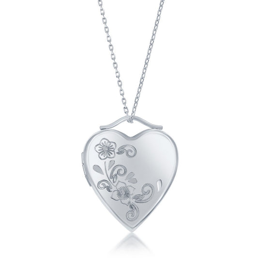 Sterling Silver Floral Design Heart Locket W/chain