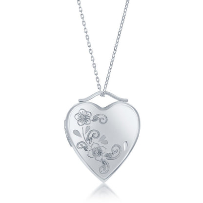 Sterling Silver Floral Design Heart Locket W/chain