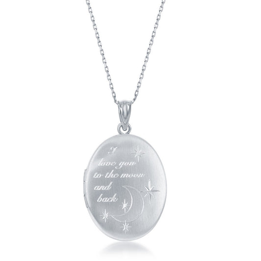 Stering Silver "I Love You To The Moon & Back" Oval Locket W/chain