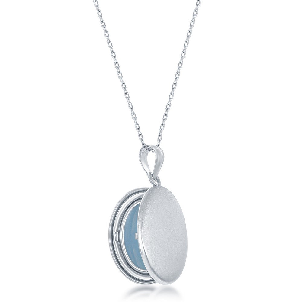 Sterling Silver One Side High Polish & Other Side Matte 16mm Oval Locket W/chain