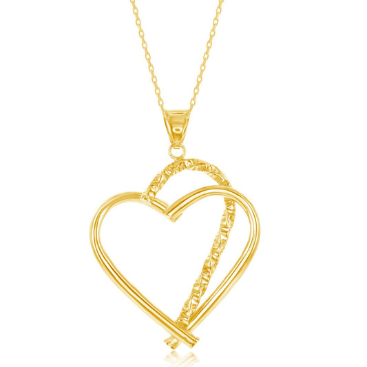 Sterling Silver Gold Plated Heart with Diamond-Cut Half Heart Pendant