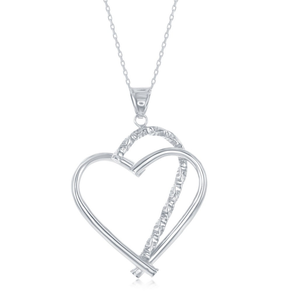 Sterling Silver Heart with Diamond-Cut Half Heart Pendant
