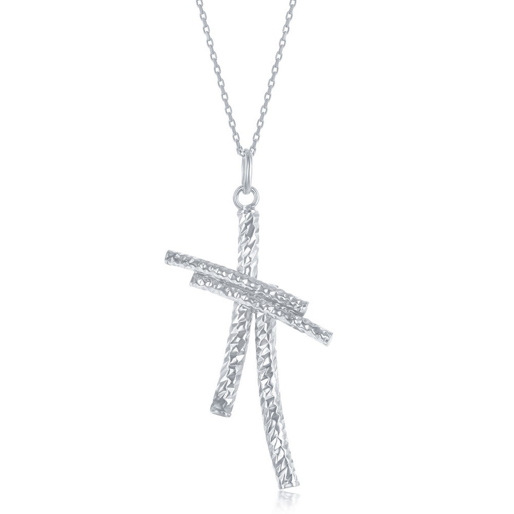 Sterling Silver Diamond-Cut Double Cross Pendant