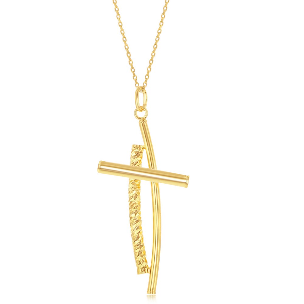Sterling Silver Gold Plated Diamond-Cut Double Cross Pendant