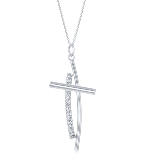 Sterling Silver Diamond-Cut Double Cross Pendant