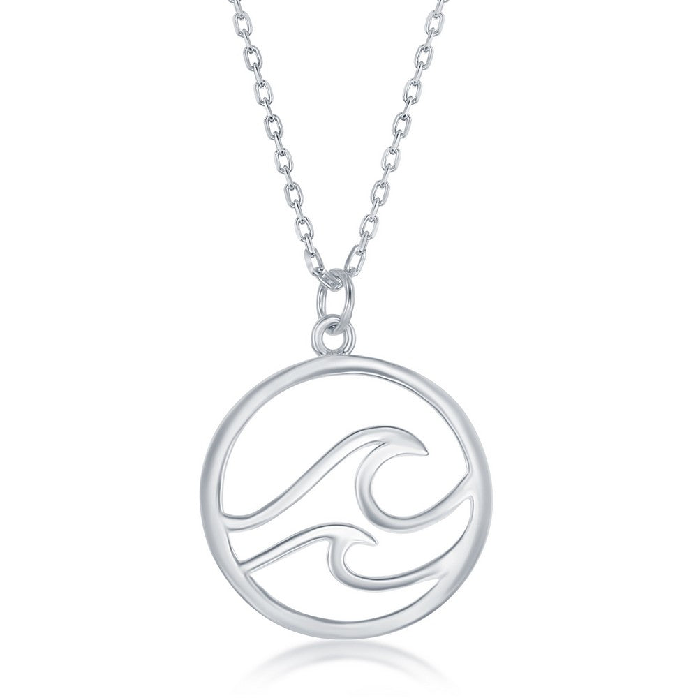 Sterling Silver Round Double Wave Pendant