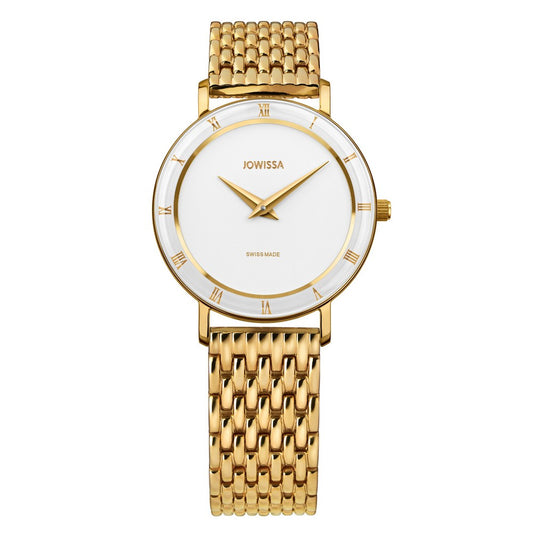 ROMA, Roman Numberals Gold Plated Swiss Quartz Watch, 15mm Band - White Dial | MSRP: $289.90