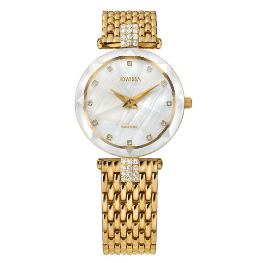 FACET STRASS, Brilliant-Cut, Gold Plated Swiss Quartz Watch, 15mm Band - MOP Dial | MSRP: $369.90