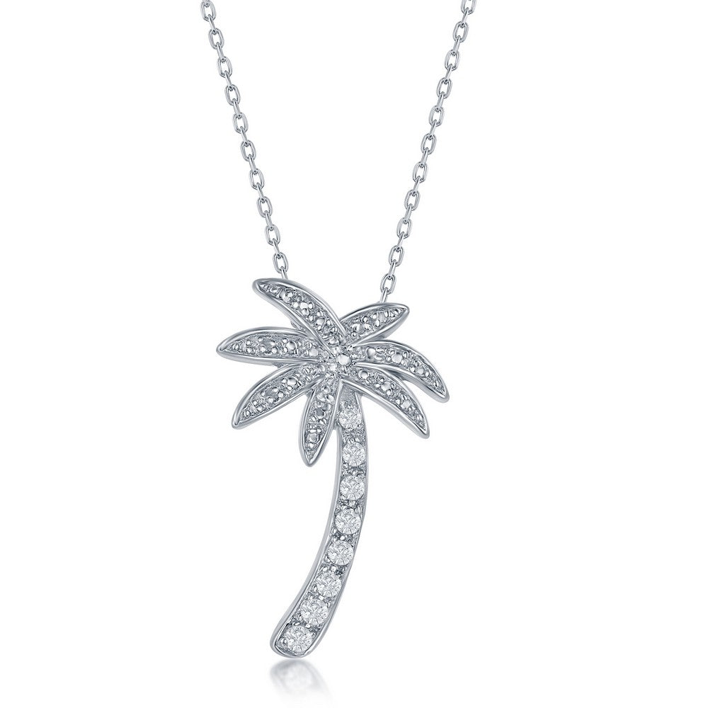 Sterling Silver CZ Palm Tree Pendant