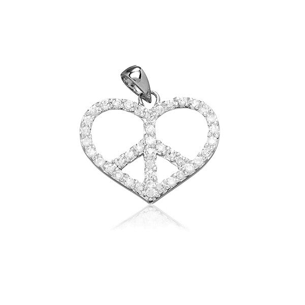 Sterling Silver CZ Heart "Peace" Symbol Pendant