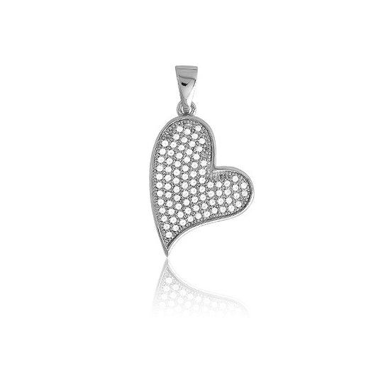 Sterling Silver Micro Pave Curved Heart Pendant (84 stones)