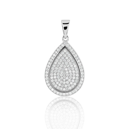 Sterling Silver Micro Pave Teardrop Pendant (129 stones)