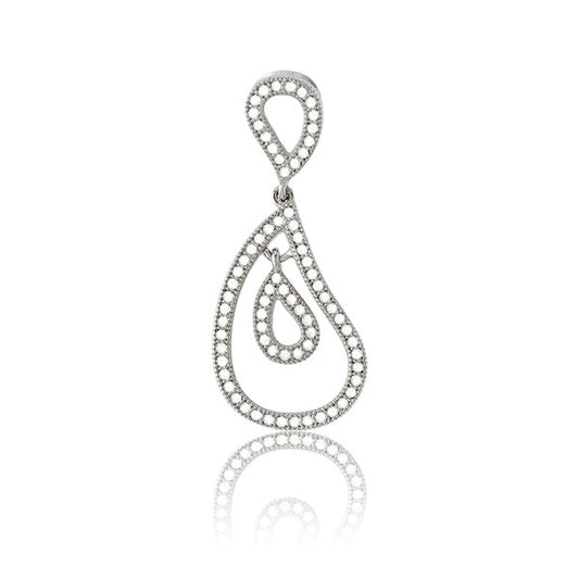 Sterling Silver Micro Pave Double Twisted Teardrop Pendant (73 stones)