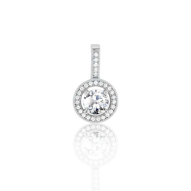 Sterling Silver Center Circle CZ and Micro Pave Pendant