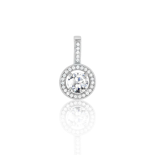 Sterling Silver Center Circle CZ and Micro Pave Pendant