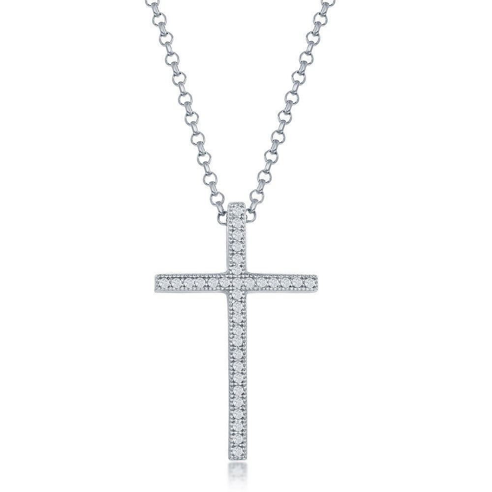 Sterling Silver 16x26mm Micro Pave Cross Pendant - Large