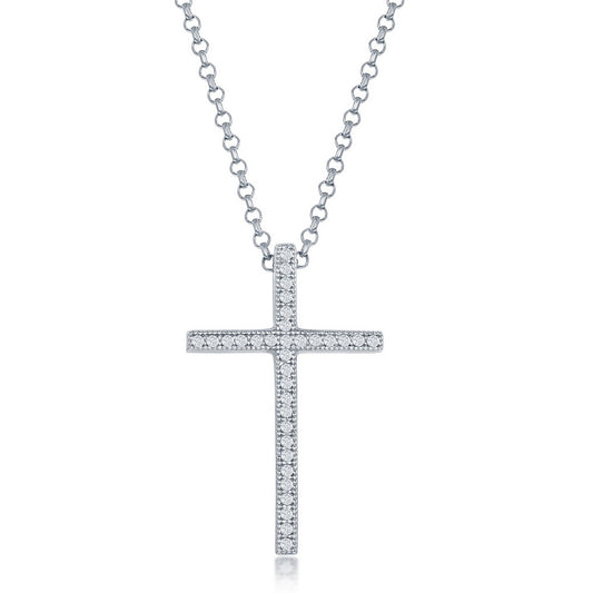 Sterling Silver 16x26mm Micro Pave Cross Pendant - Large