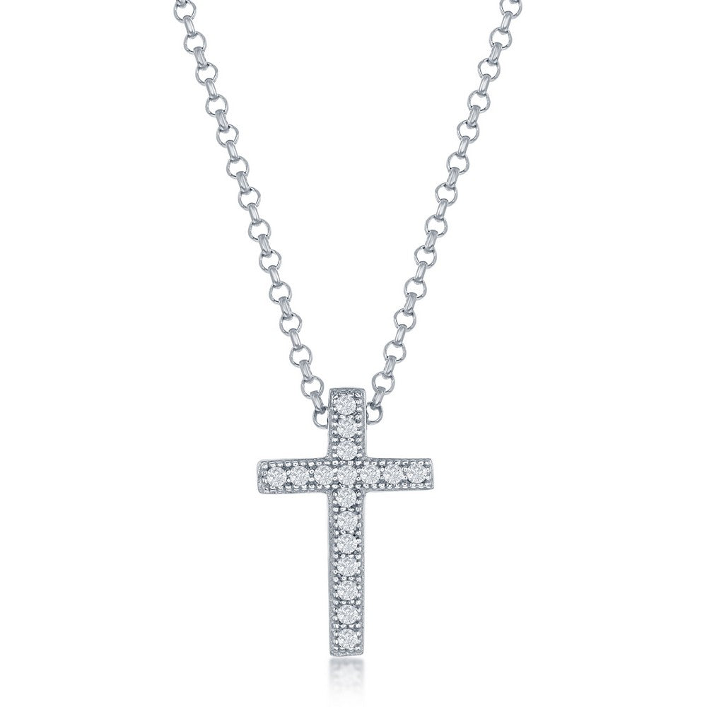 Sterling Silver 9x15mm Micro Pave  CZ Cross Pendant - Small