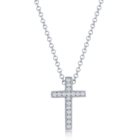 Sterling Silver 9x15mm Micro Pave  CZ Cross Pendant - Small