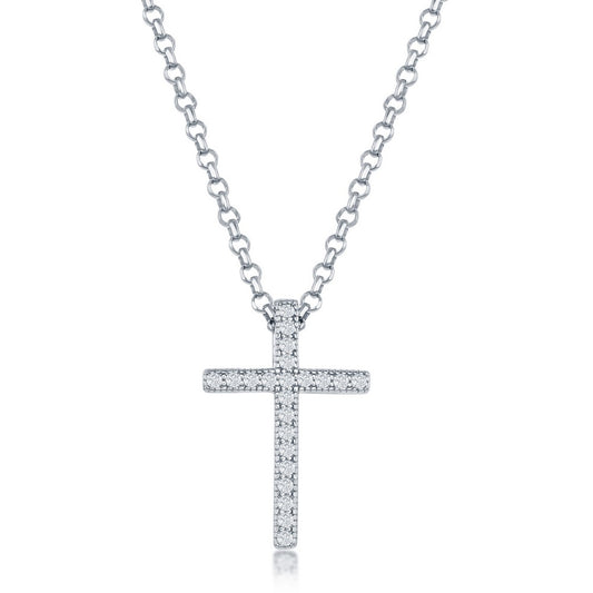 Sterling Silver 11x17mm Micro Pave CZ Cross Pendant - Medium