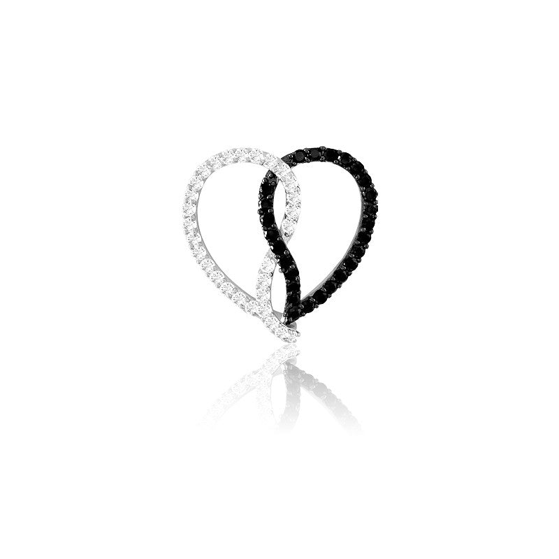 Sterling Silver Black and White CZ Heart Pendant
