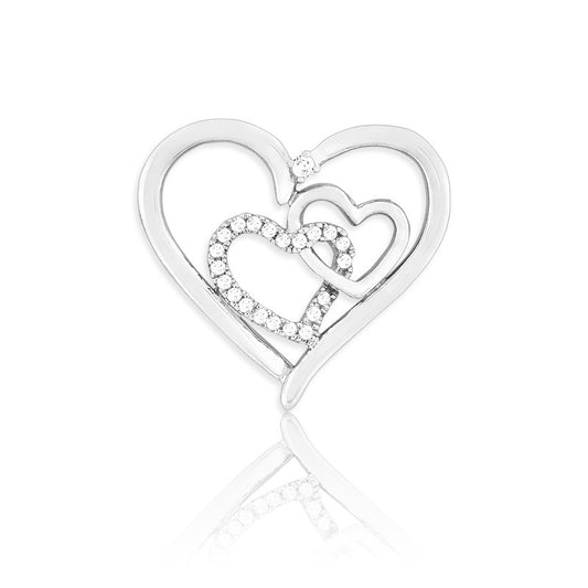 Sterling Silver Large Open Heart with Small Shiny and CZ Hearts Pendant