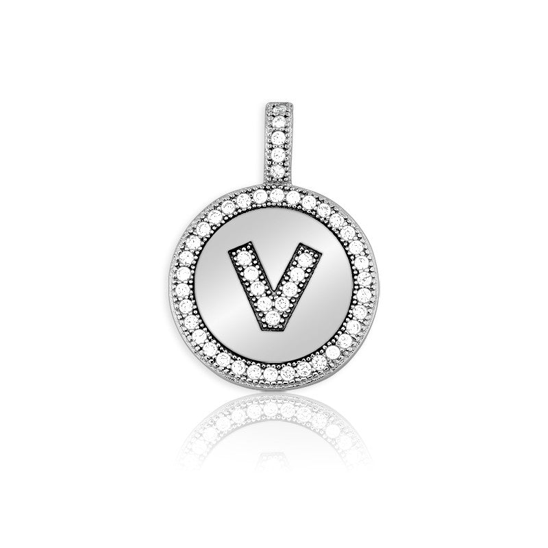 Sterling Silver Micro Pave Circle "V" Pendant W/Chain