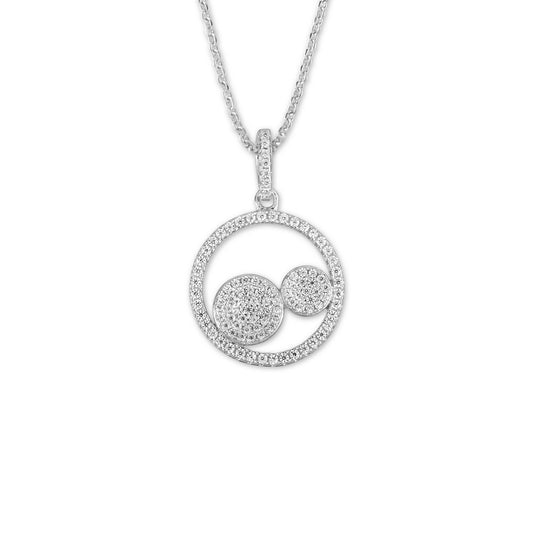 Sterling Silver Open CZ Circle with Two Center CZ Circles Pendant