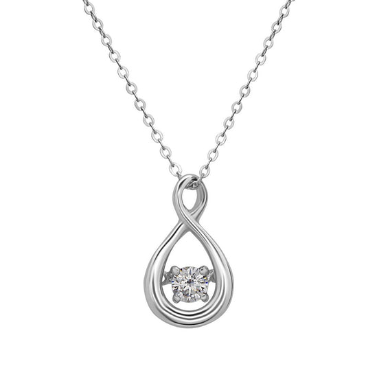 Sterling Silver Open Teardrop with Center Dancing CZ Pendant W/Chain